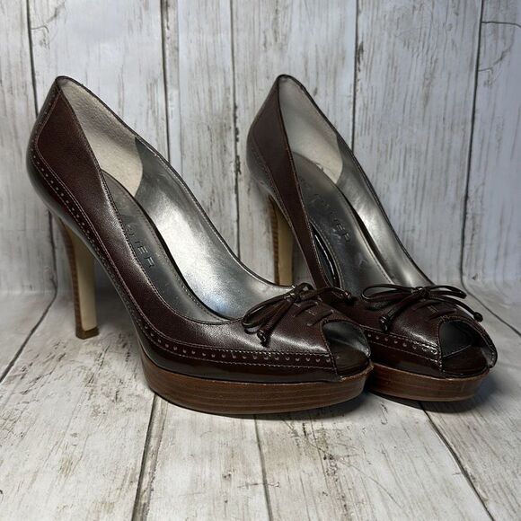 Marc Fisher Mfvica Patent Leather Stiletto Platform Heels Open Toe Women size 8 - Picture 1 of 12